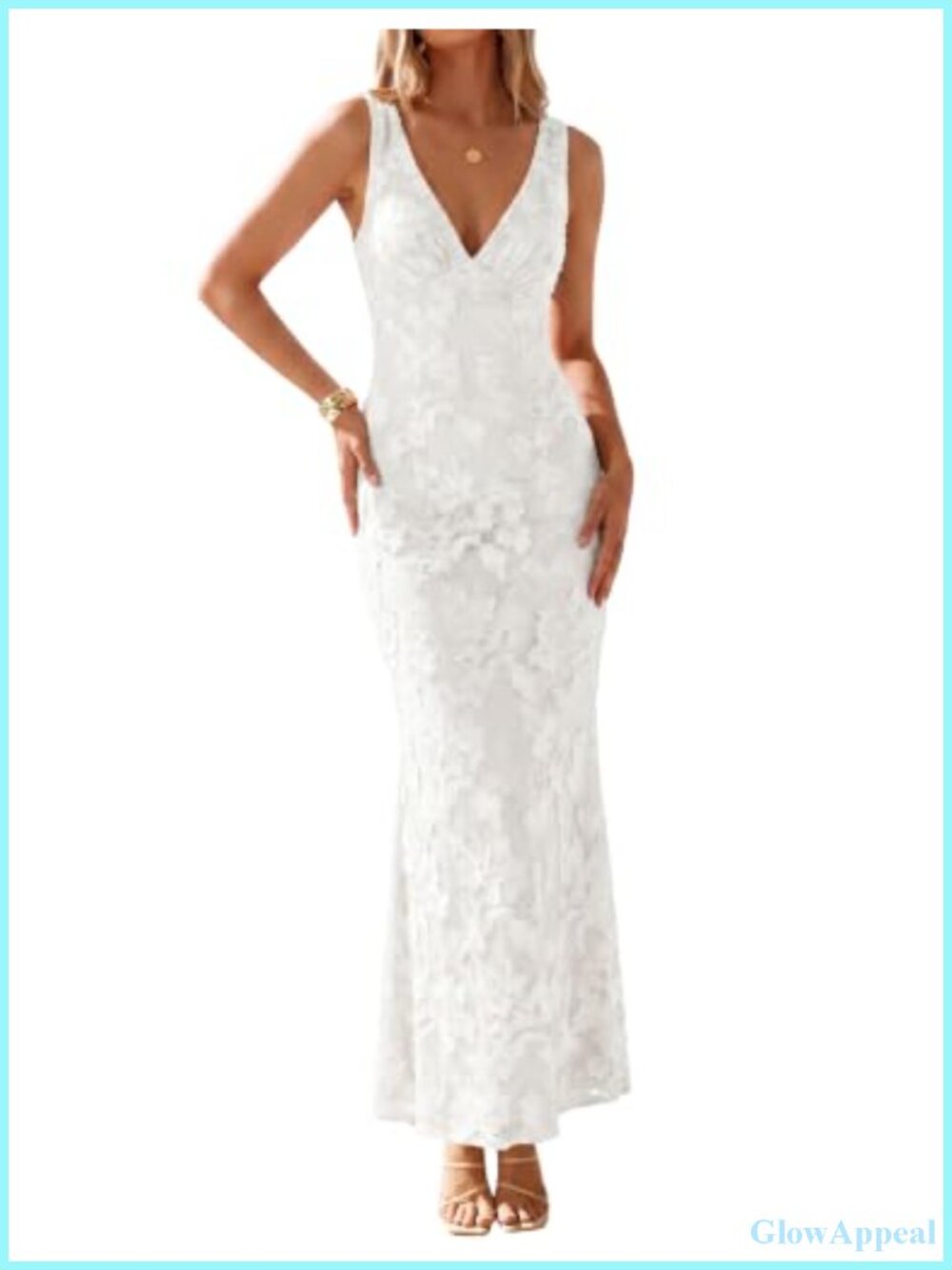 Women's Bodycon V Neck Floral Mesh Maxi Dress Sleeveless Backless Cocktail